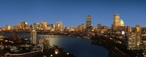 Boston and Cambridge Massachusetts at dusk with Charles River 