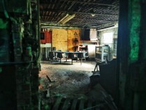 Break room in an abandoned plastics factory in Indiana Love the light  OC