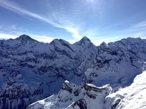 Breathtaking view of the Jungfrau region from the top of Schilthorn Near Lauterbrunnen Switzerland 