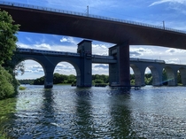 Bridge and train in Stockholm Sweden 