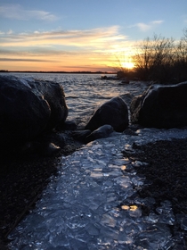Broken ice on the shore of Lac La Ronge Saskatchewan Canada 