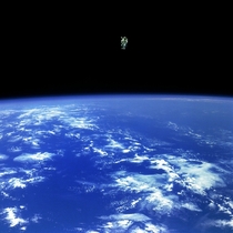 Bruce McCandless on the first ever untethered spacewalk February   