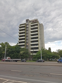 Brutalist building in the middle of Budapest
