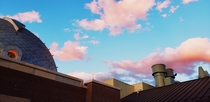Bubblegum clouds above the University of Denver 