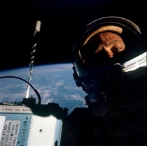 Buzz Aldrin taking a selfie during the Gemini  EVA in  