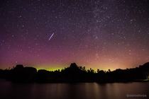 Captured shooting star over Sylvan Lake in South Dakota 