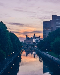 Castle on the water at sunset Ottawa Ontario Canada