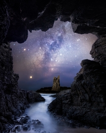 Cathedral Rock and the Milky Way from a cave near Sydney Australia 