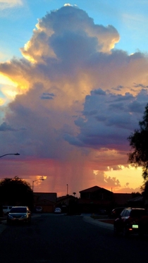 Caught this cloudburst as I walked out my front door a couple years ago in Phoenix just before sunset