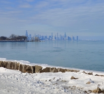 Chicago and frozen Lake Michigan