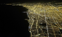 Chicago cityscape illuminated at night 