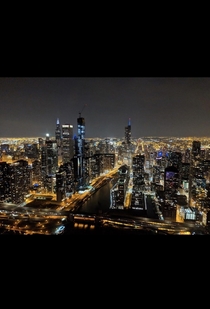Chicago Illinois on a helicopter tour at night