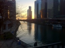 Chicago River-Canyon Sunrise from Dusable Bridge 