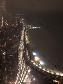 Chicago View of Lake Michigan frozen from top of John Hancock Chicago