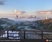 Cincinnati OH on a foggy morning