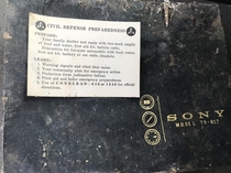 Civil Defense insert found in pocket-radio box in abandoned house