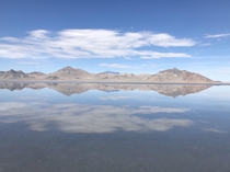Clear skies and perfect reflection at Bonneville Salt Flats Utah 