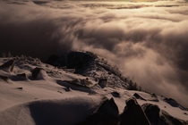 Cloud inversion early morning at MtFrosty BC Canada 