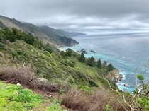 cloudy skies adding colour to super green Big Sur California 