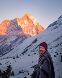 Cold but happy at  in the Himalayas