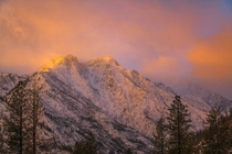 Cold sunrise in the Central Cascades mountain range in Washington USA 