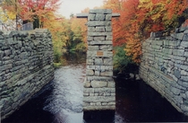 Collapsed aqueduct of the Middlesex Canal crossing the Shawsheen River in Massachusetts 