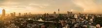 Colombo Sri Lanka at sunset with the Lotus Tower and Altair under construction 