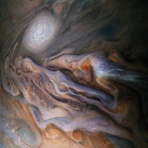 Color-enhanced image of Jupiter taken by the Juno spacecraft on a close flyby 