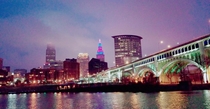 Colored night in the Flats of Cleveland 