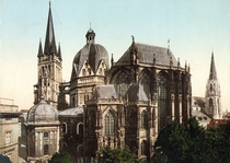 Colorized exterior view of the Aachen Cathedral Germany in  