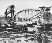 Construction of the Royal Albert Bridge a lenticular iron truss railroad bridge over River Tamar  