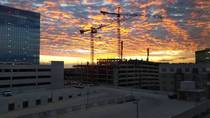 Construction tower cranes during sunrise in Austin TX