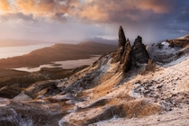 Contrast of seasons at the Old Man of Storr 