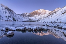 Convict Lake during a frigid dawn Eastern Sierra Nevada California USA 