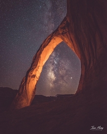 Corona Arch in Moab Utah The Milky Way lines up under the arch in early fall