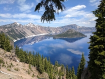 Crater Lake National Park Oregon Non-OC  taken by my friend Doug He doesnt reddit He was okay with sharing this magnificence This is on his behalf