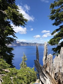 Crater Lake National Park Oregon USA a view from Rim Village early summer at midday 