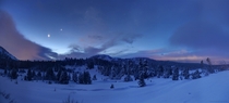 Crescent Moon and Venus over the fresh powder this morning near the Mt Rose Summit  Sheeps Flat  Tahoe Meadows North Lake Tahoe 