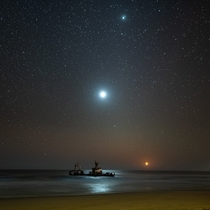 Crescent Moon Venus and Jupiter