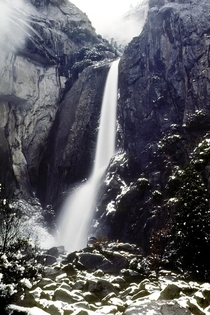 Dark and stormy winter day  slow film -gt a very smooth Lower Yosemite Falls 