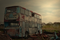 Dead bus on a remote farm in Westhoughton Bolton England 
