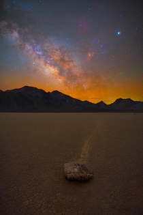 Death Valleys famous sailing stones under the Milky Way 