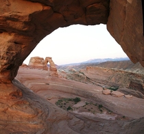 Delicate Arch through a Large Window Arches National Park Utah USA 