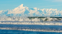 Denali is a great mountain but this is my favorite mountain in the world Mt St Elias as seen from over miles away across Yakutat Bay Alaska