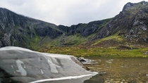 Devils Kitchen seen from Llyn Idwal in the Ogwen Valley Snowdonia North Wales 