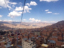 Different perspective of La Paz Bolivia from a gondola above the city 
