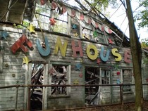 Dilapidated Funhouse at an old amusement park Chippewa Lake Ohio 