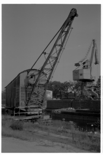 Disused harbour crane on mm film