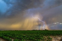 Double rainbow and a bolt of lightning Tucson AZ 