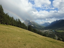 Double rainbow overlooking the town of Banff AB   x 